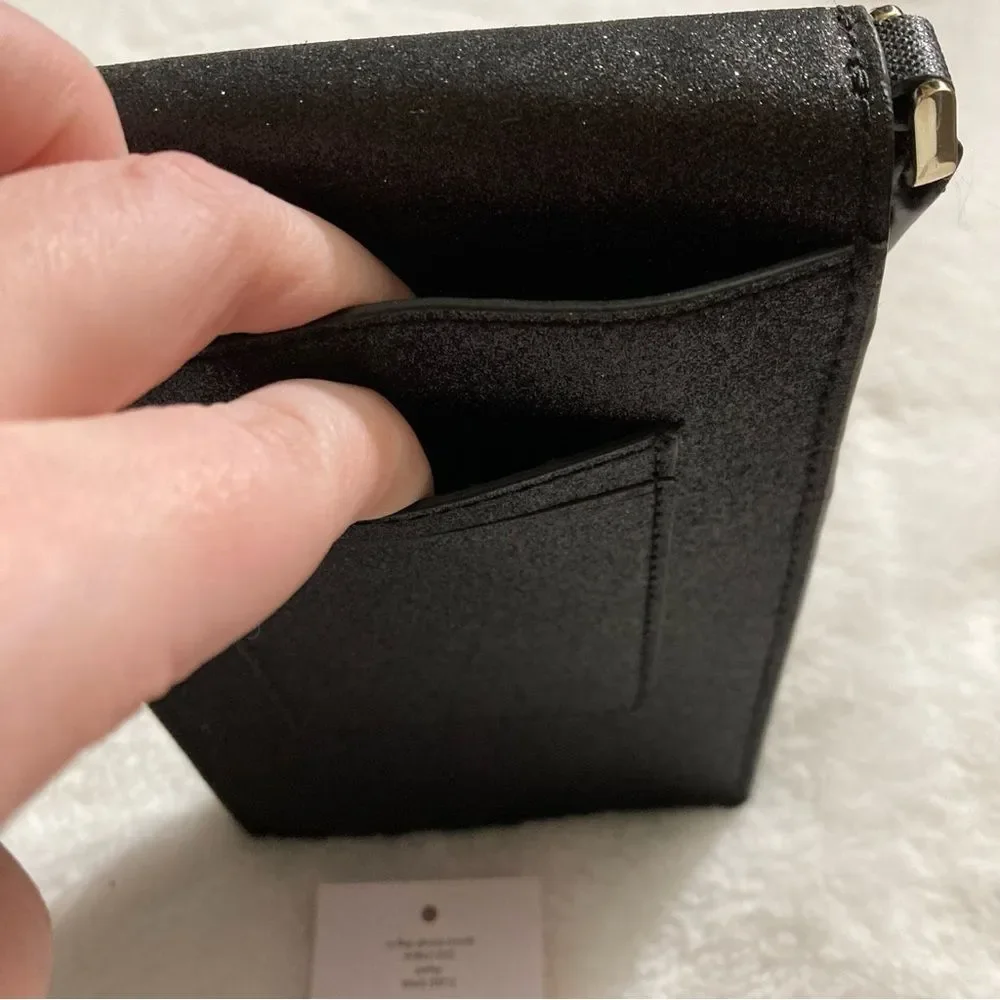 NWT Kate Spade Joeley North South Crossbody Black Glitter Mini Phone